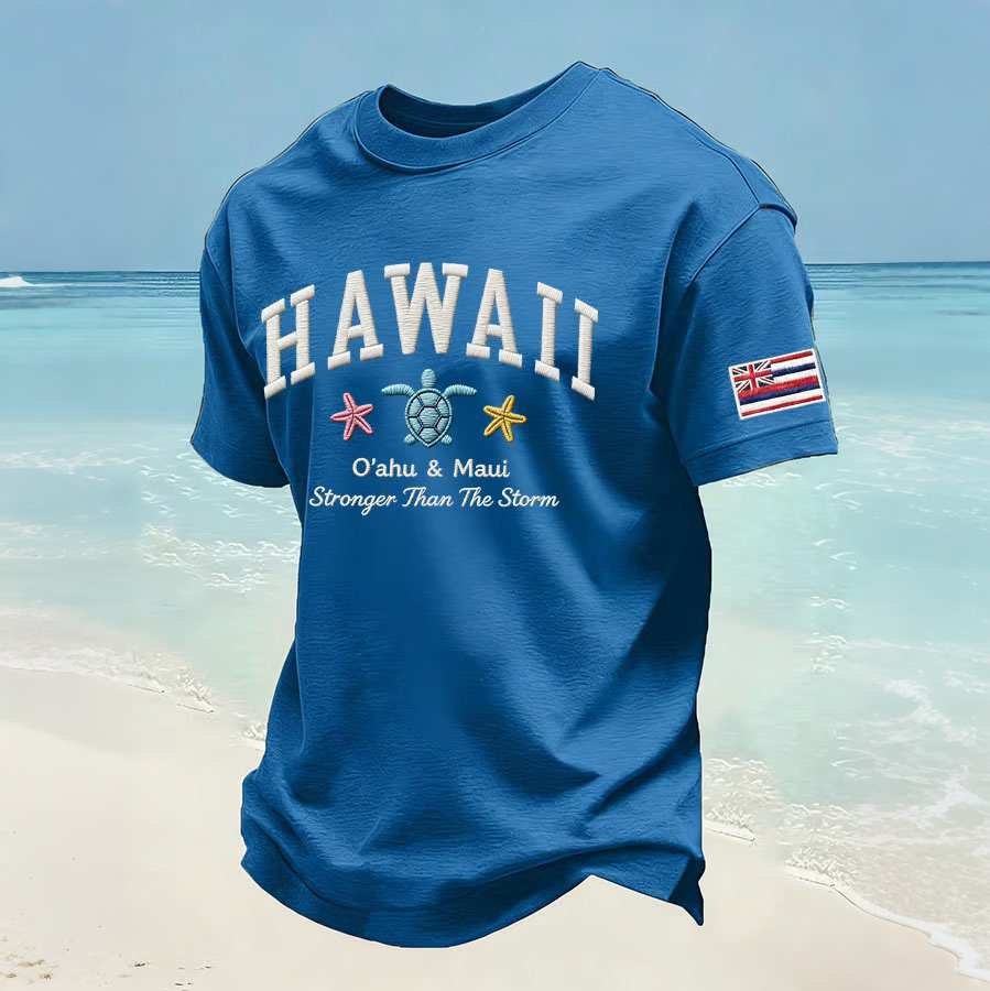 Men'S Hawaii Oahu And Maui Island Stronger Than Storm T-Shirt, Sea Turtle Starfish Hawaii Pattern T-Shirt