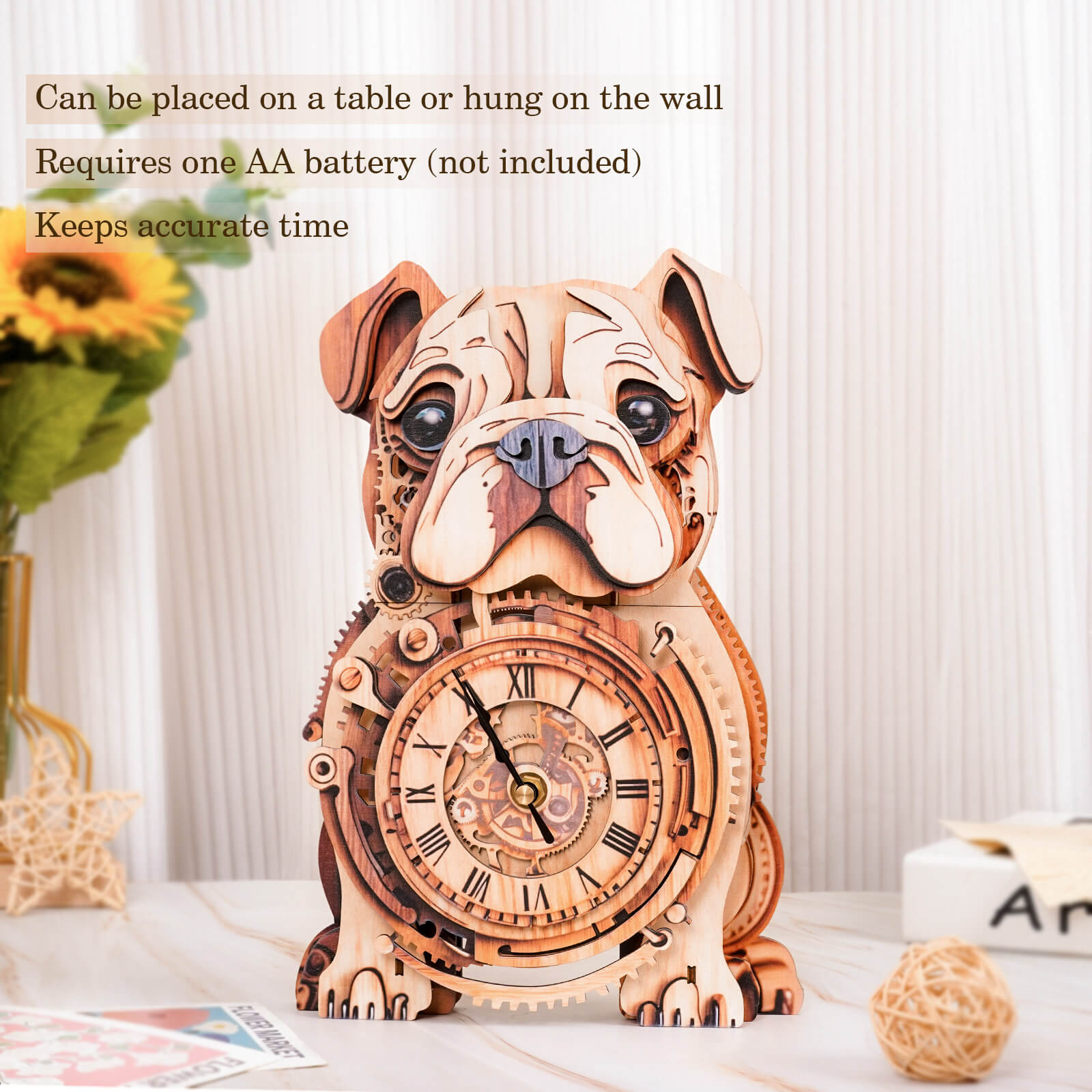 Bulldog DIY Wooden Clock, 3D Puzzle Craft Kit