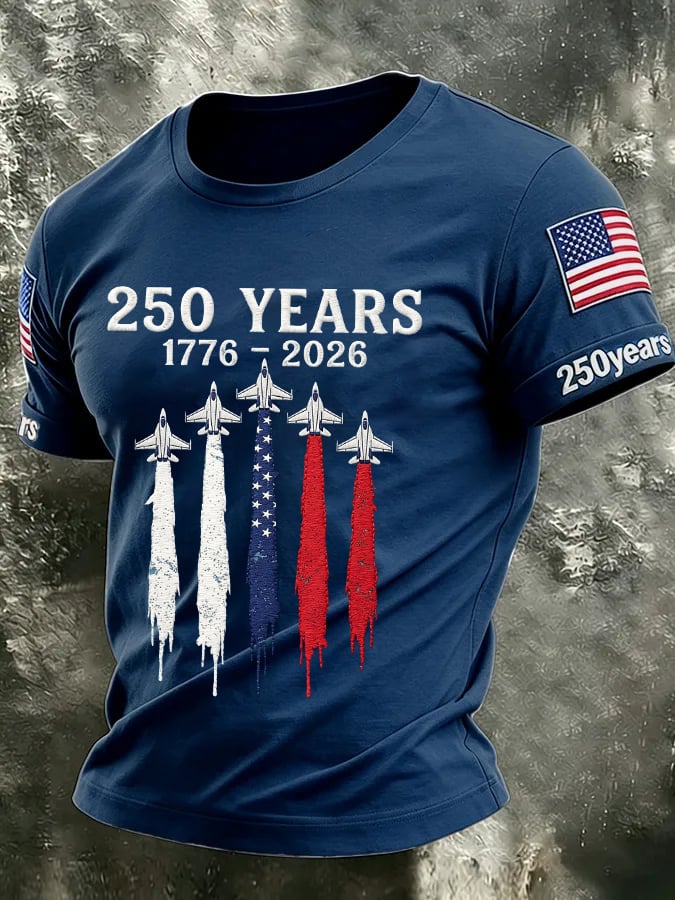 Men's USA 1776-2026 250th Anniversary Print Round Neck T-shirt