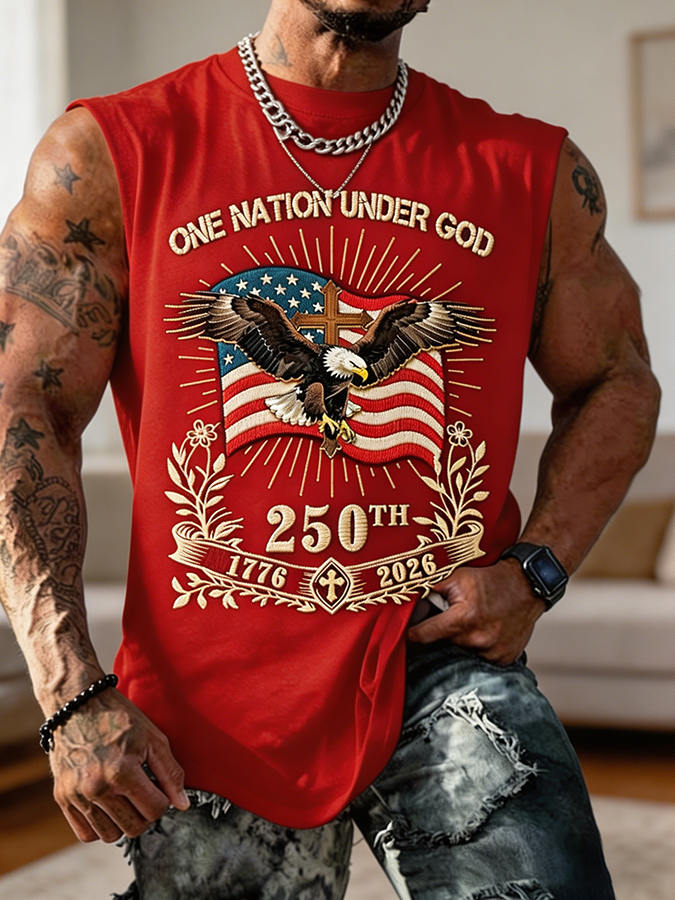 Men's One Nation Under God Anniversary 1776-2026 Eagle Sleeveless Tank Top