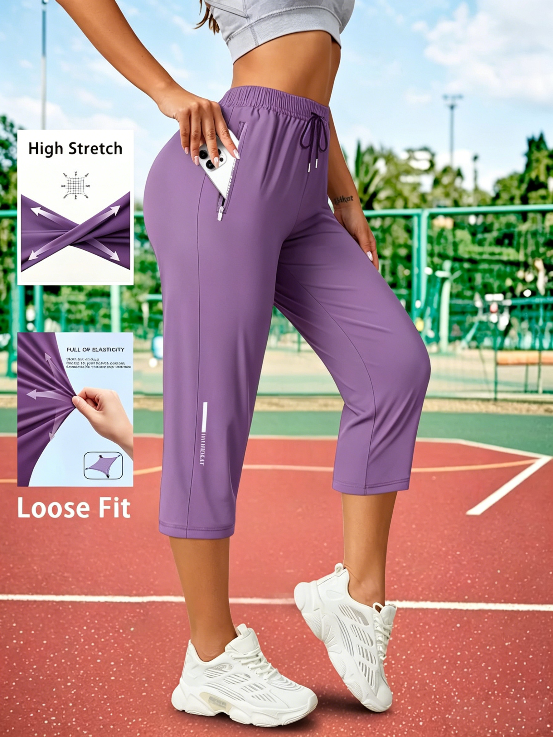 Women's Capris Pants - Loose Fit, Summer Drawstring Waist, Zippered Pockets