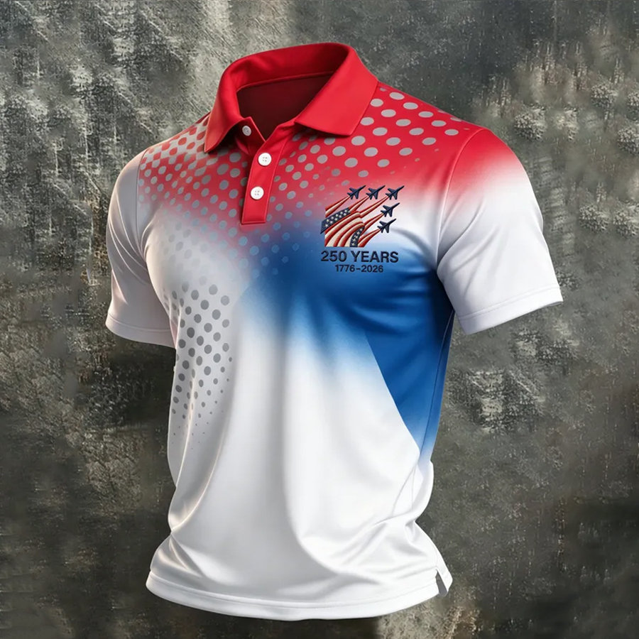 Men'S America 250Th Anniversary Print Casual Polo Shirt