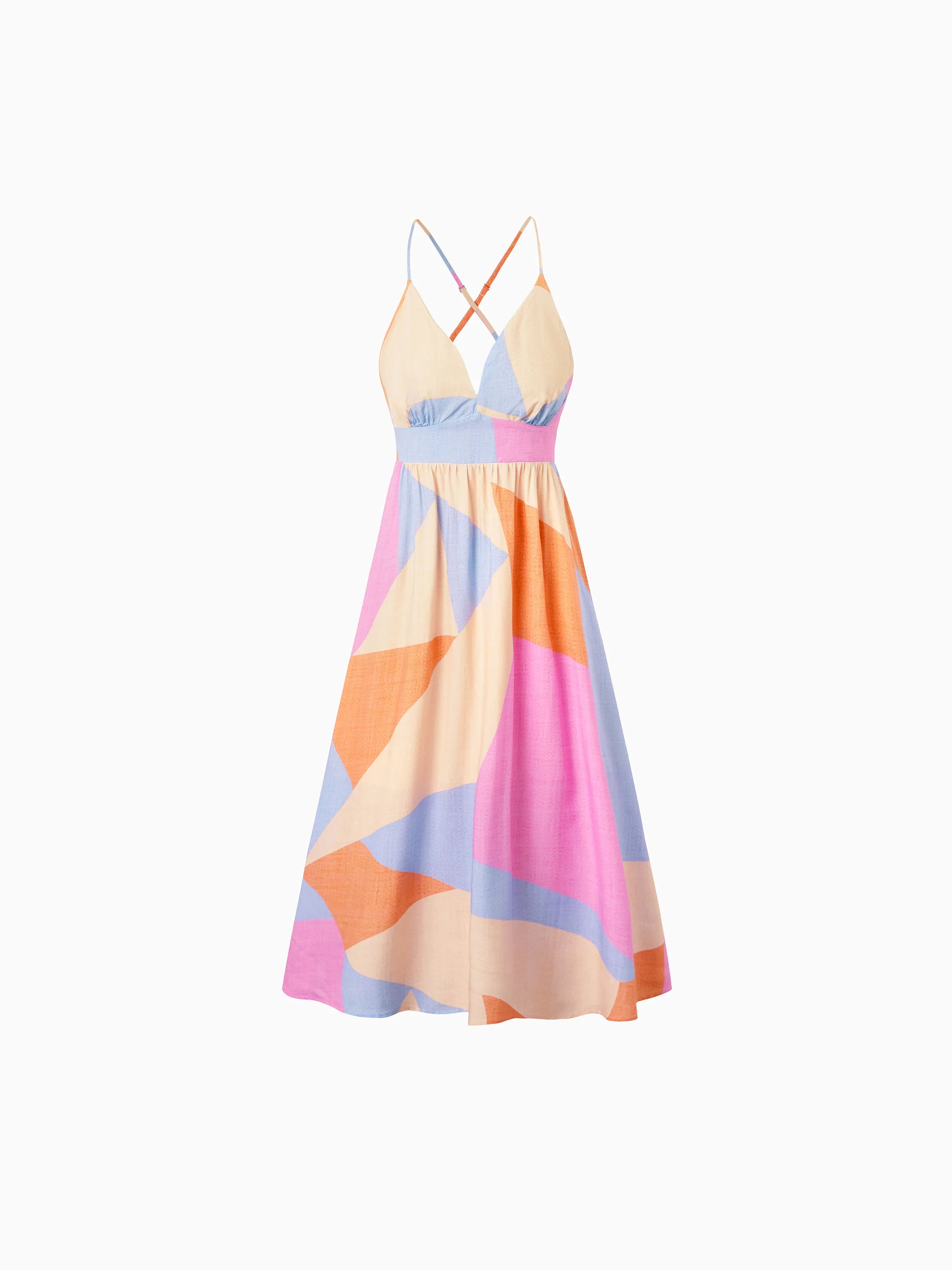 Family Matching Outfits Set Colorblock Sleeveless Strappy Dress or Short-sleeve T-shirt Multi-color