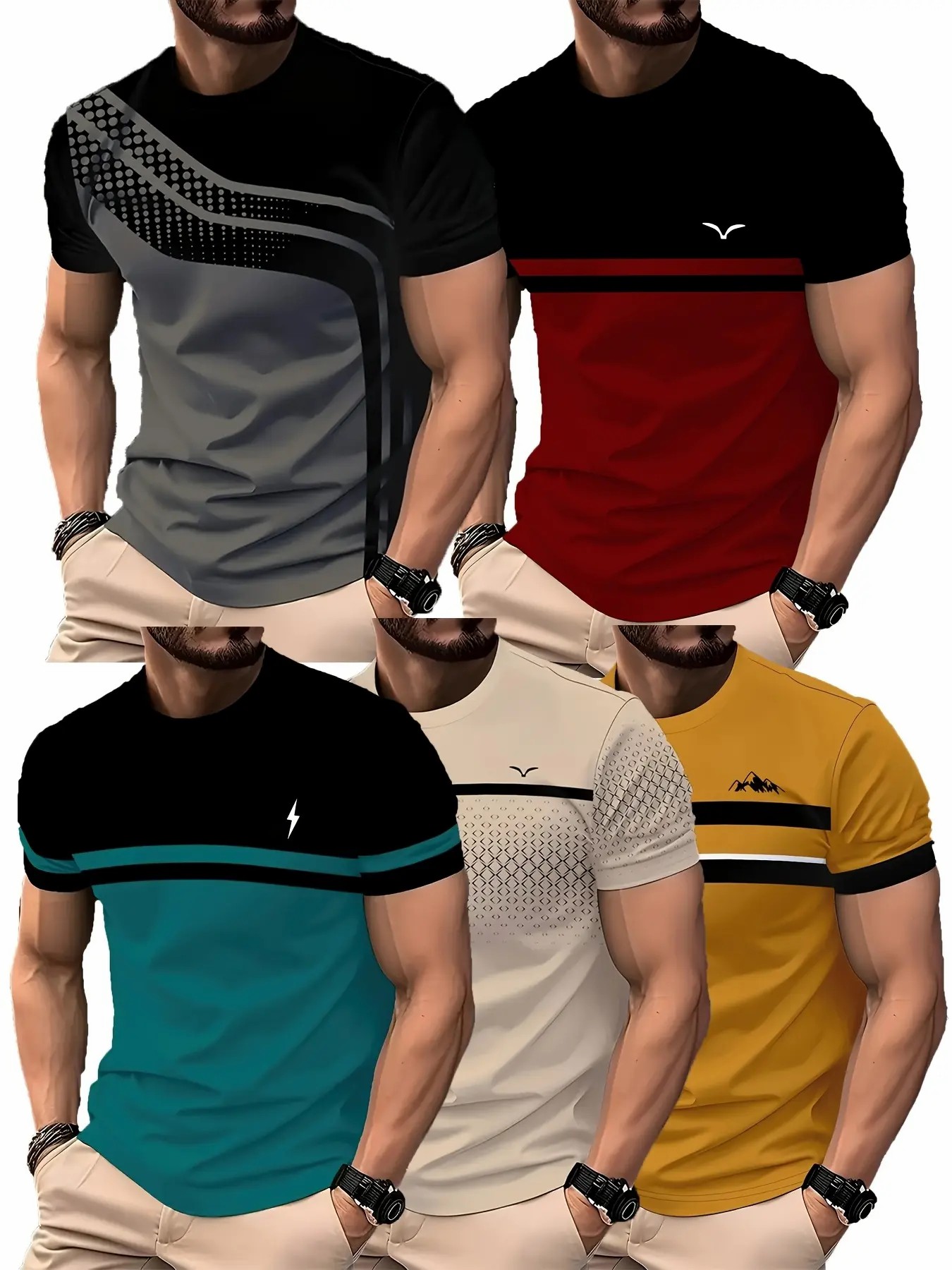 🔥 5-Pack Men's Quick-Dry Gradient Stripe T-Shirts | Only $21.99