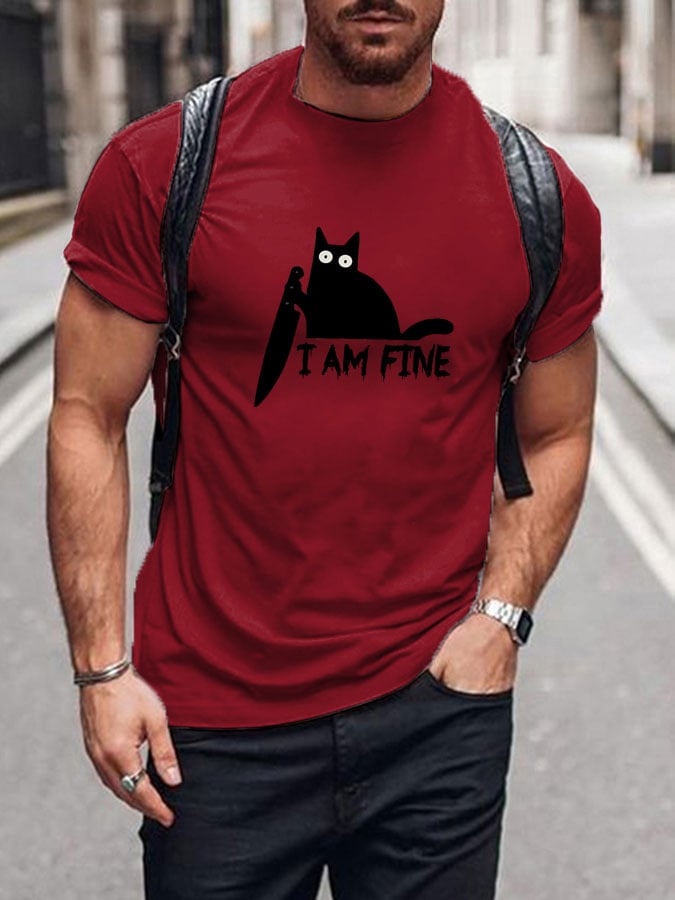 Men's Halloween I'm Fine Print Short Sleeve T-shirt