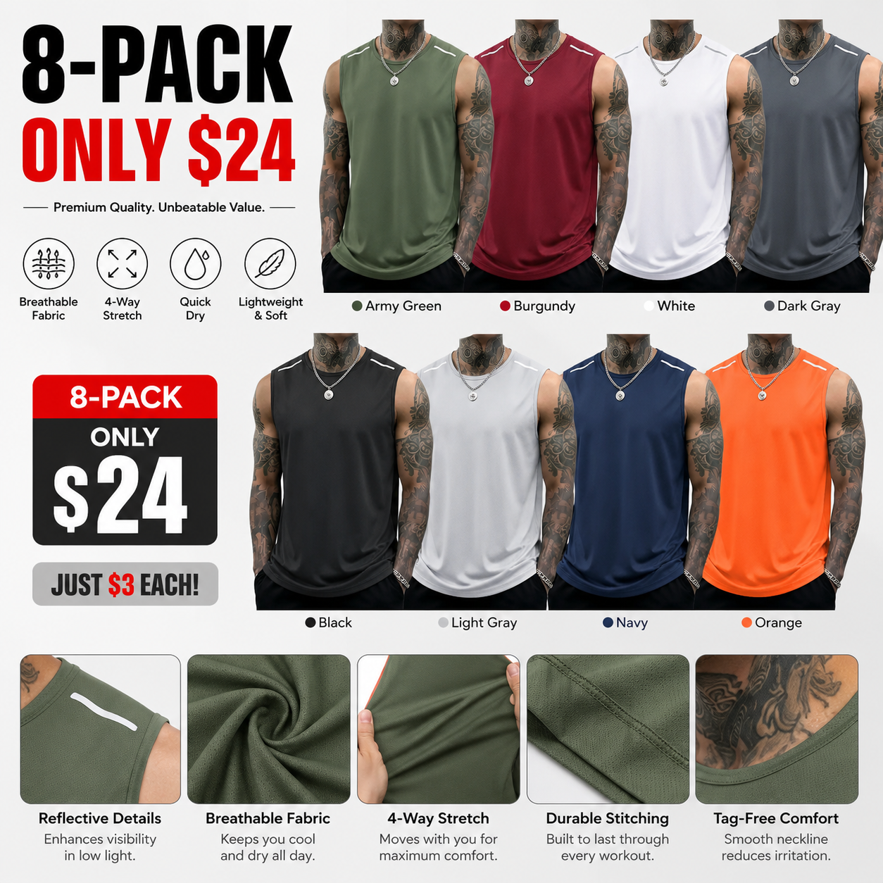Men’s Summer Fitness Tank Top Set (Multi-Pack)