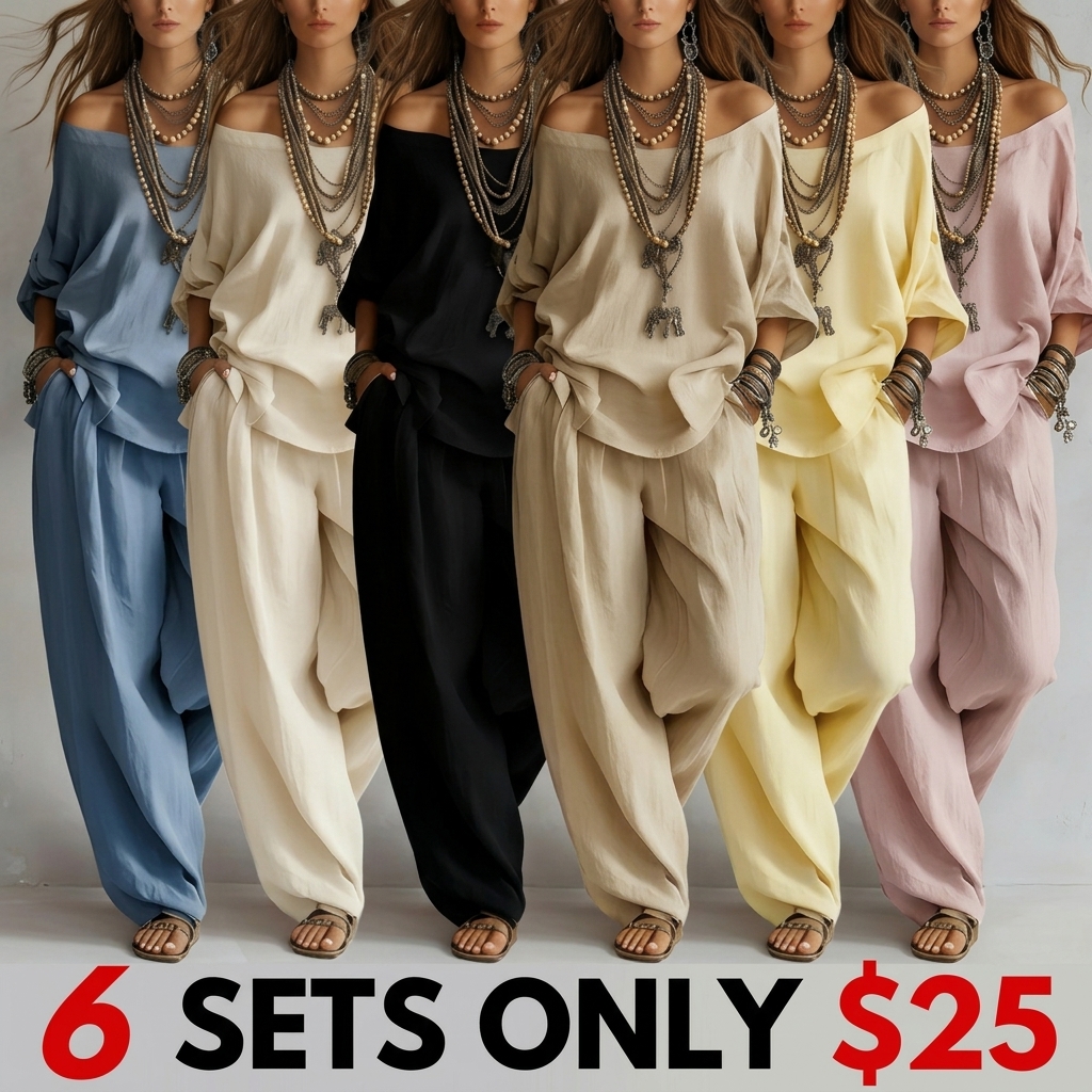 Women's 2-Piece Set, Summer New Casual Elegant Commuting Outfit with Loose 7-Quarter-Sleeved Top and Wide-Leg Pants