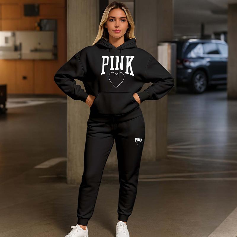 Women's Pink Heart Print Tracksuit