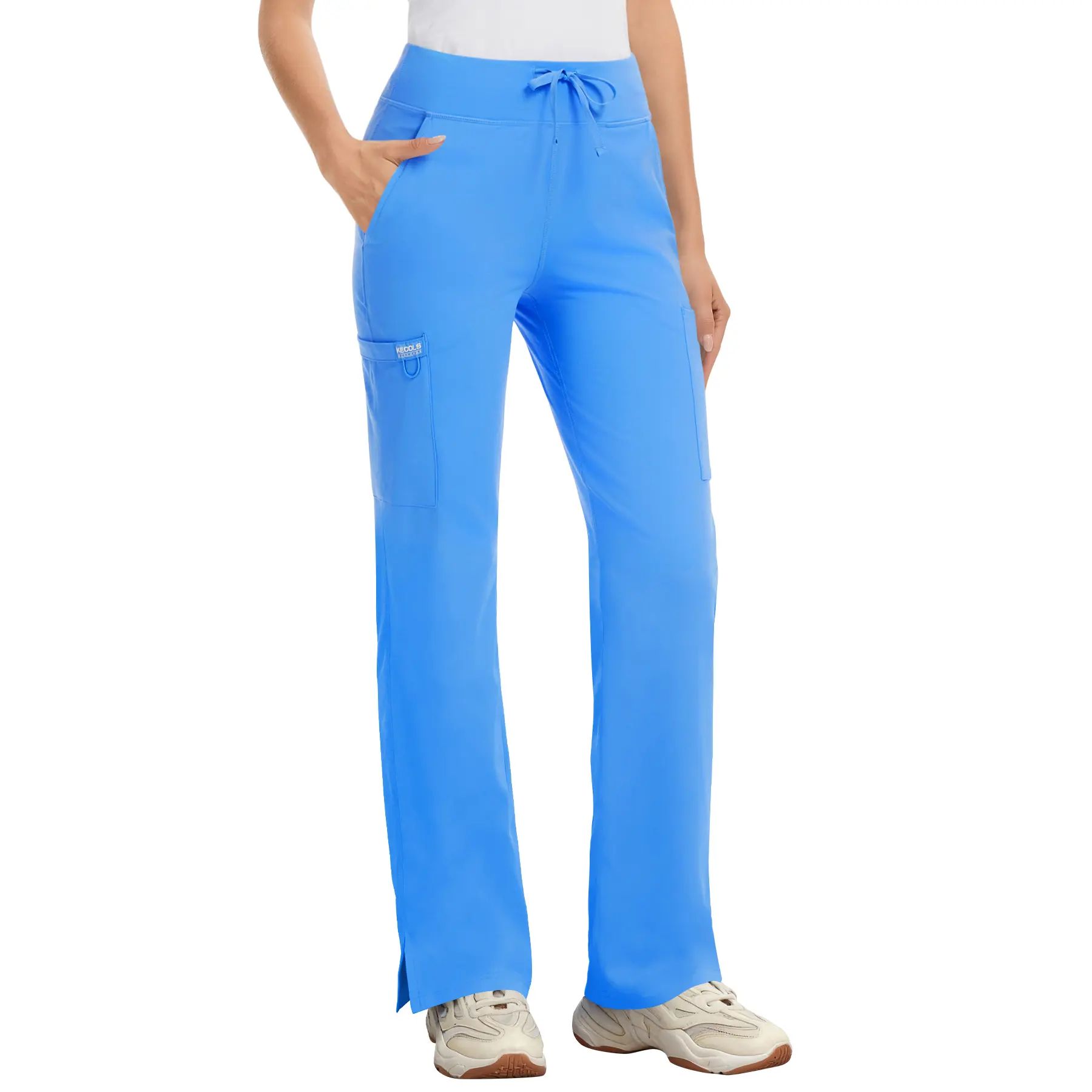 Yoga Scrub Pants Women High-Rise Straight Leg Uniform Cargo Bottom with Yoga Waistband,5 Pockets&4-Way Stretch,summerwins