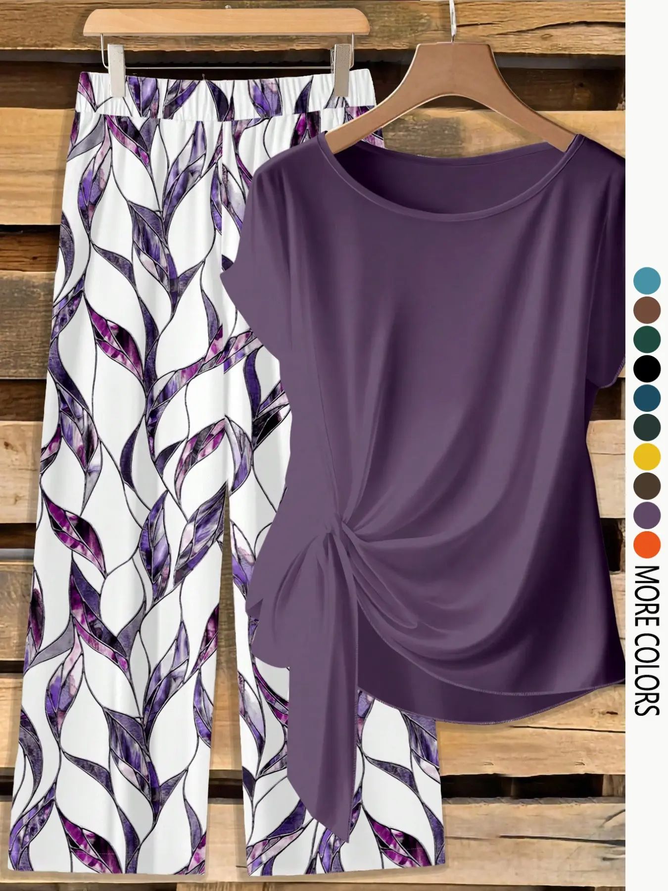 Women's Casual Printed Necktie Shirt and Loose Straight Pants Set