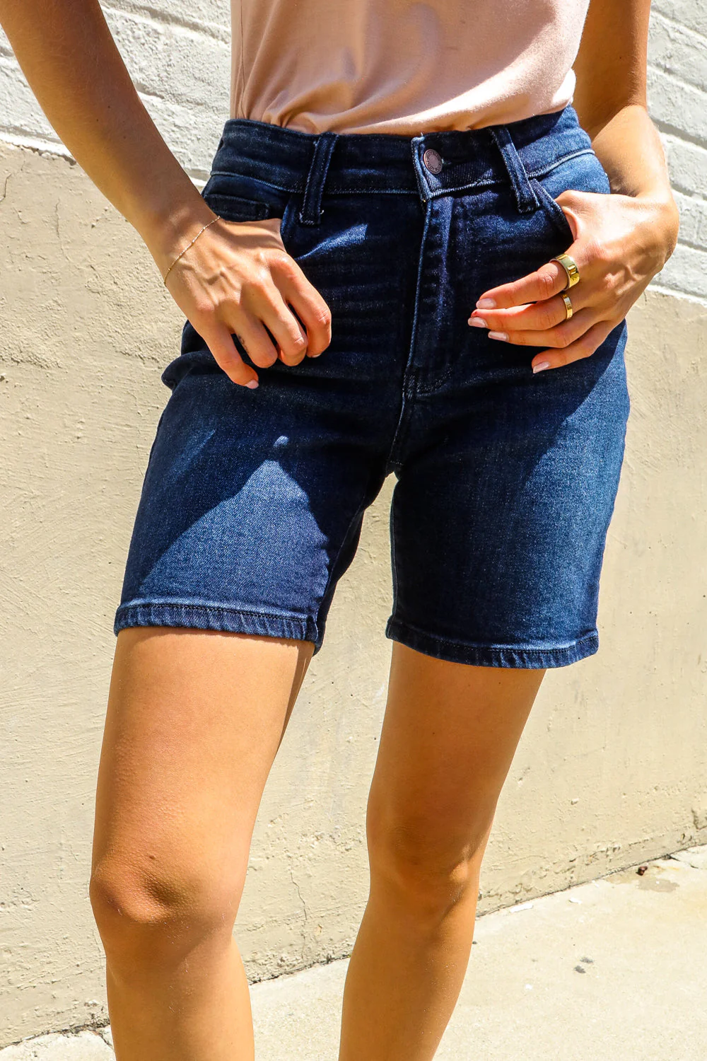 Dark Wash High Rise Tummy Control Shorts