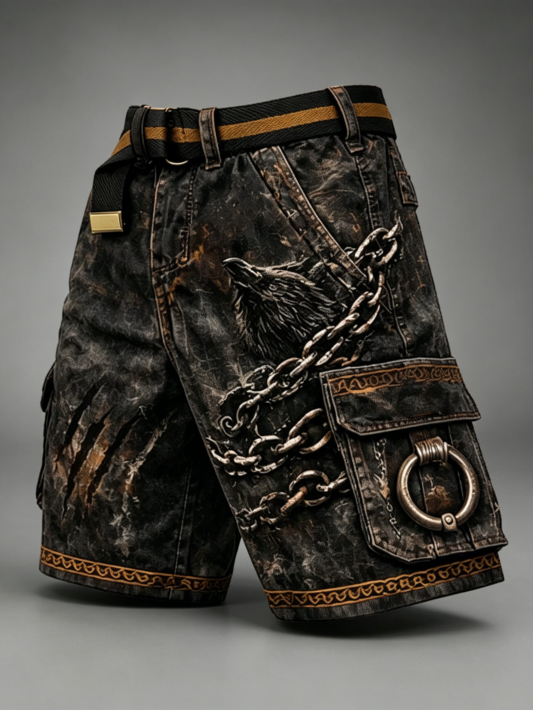 Men's Crow And Chains Art Print Casual Shorts