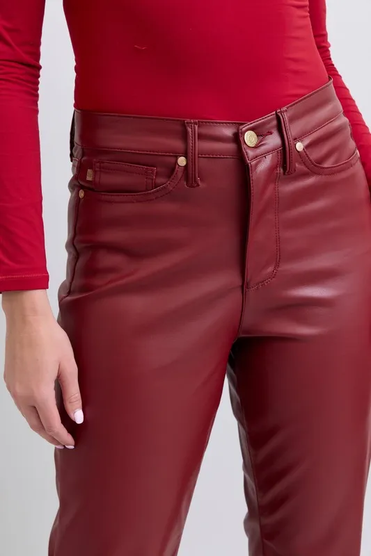 Blue Full Size High Waist Tummy Control Faux Leather Straight Pants Plus Size