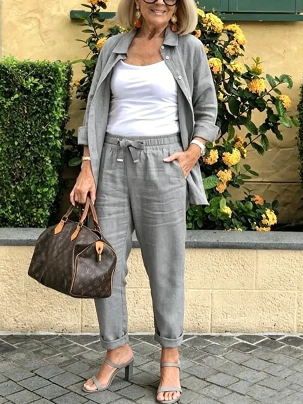 Solid Cotton Linen Women Suits  Casual