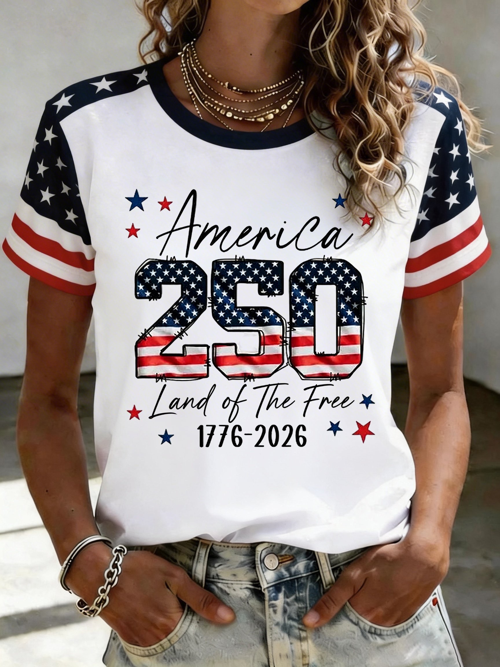 Women's USA 250th Anniversary Land of The Free Print Shirt