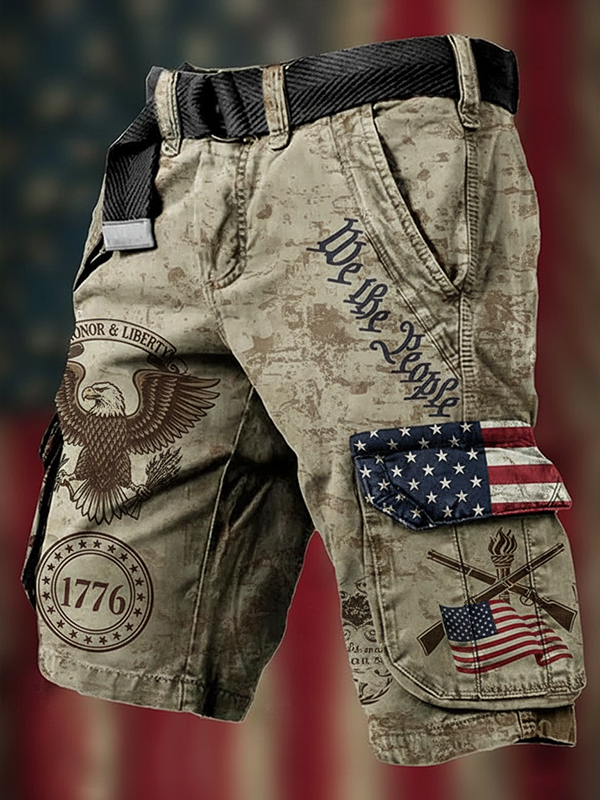 Men's We The People Retro American Flag Print Denim-Like Cargo Shorts