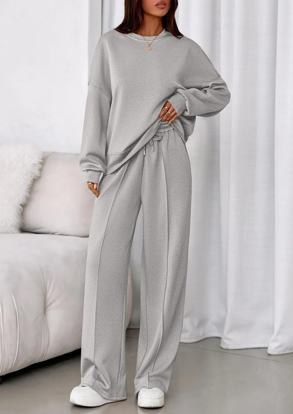 2 Piece Sets For Women Fall Trendy Long Sleeve Sweatshirt Wide Leg Pants Loungewear