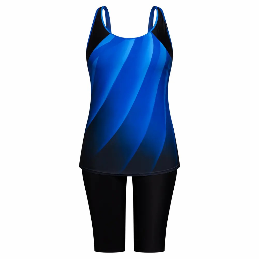 Two-Piece Swimsuit Women's Sun Protection Knee-Length Swim Shorts Tummy Control Outdoor Swimsuit Tankinis Set