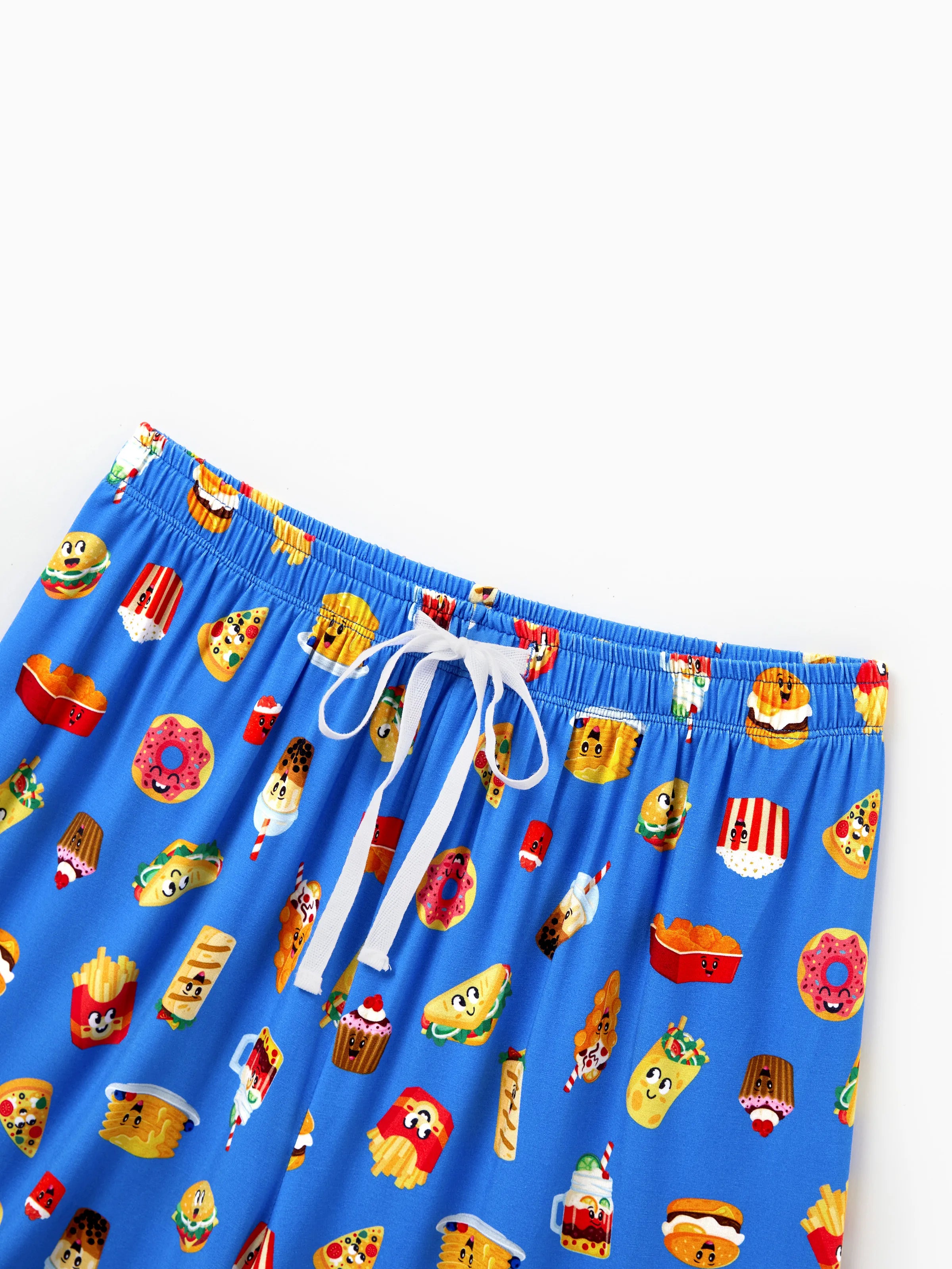 Family Matching Bamboo Pajamas Buttery Soft Bamboo PJs for Men Women Kids Toddler, Cute Burger & Fries Print Short Sleeve Sleepwear (Snug-Fitting for Children) Royal Blue