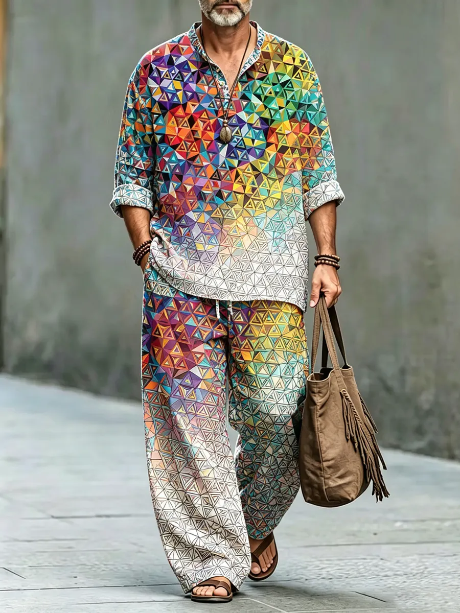 Men's Abstract Geometric Art Print Casual Set