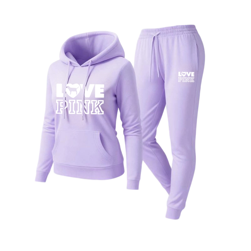 Women's pink letter print sweatshirt and pants set