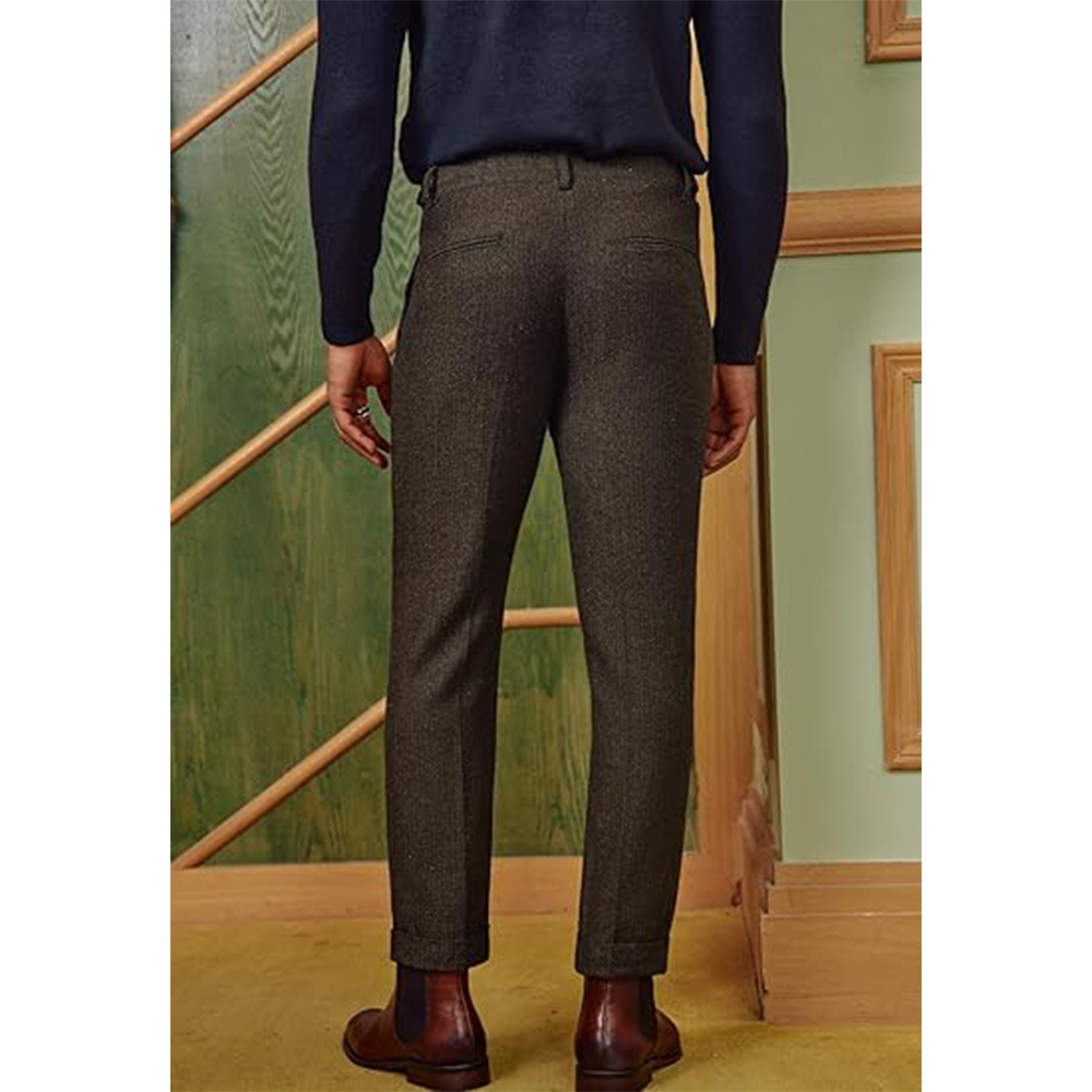 Men's Herringbone Tweed Wool-Blend Dress Pants