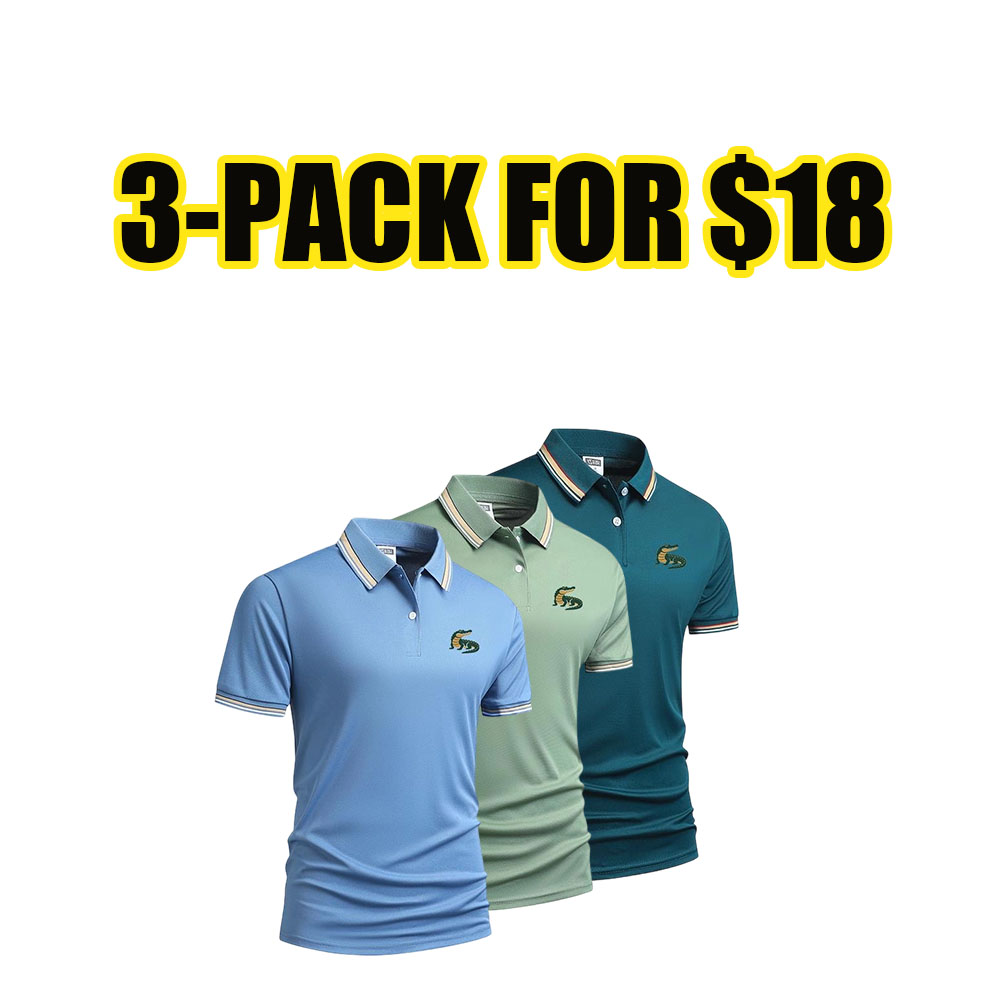 Men's Quick-Dry Alligator Print Polo Shirt 5-Pack