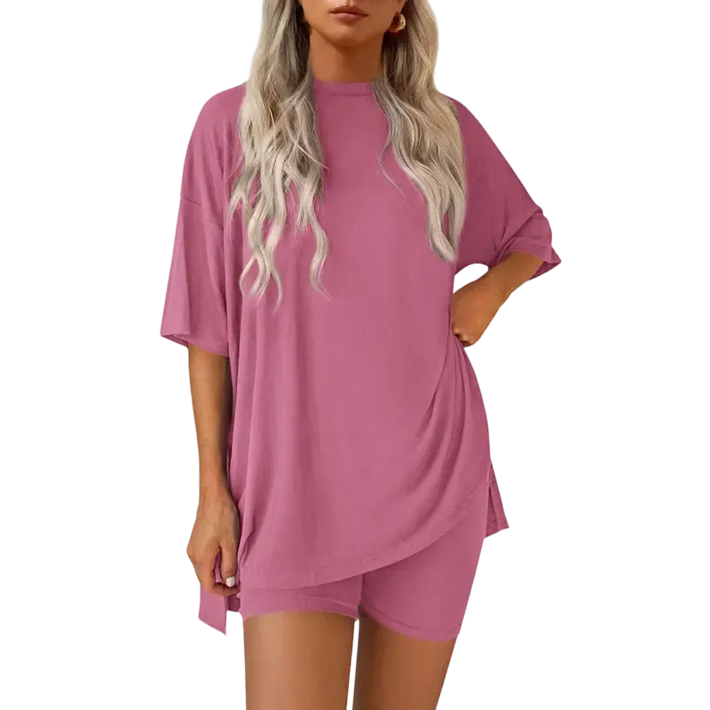 Women's Summer Two-Piece Set Casual Oversized Split Hem Shirts