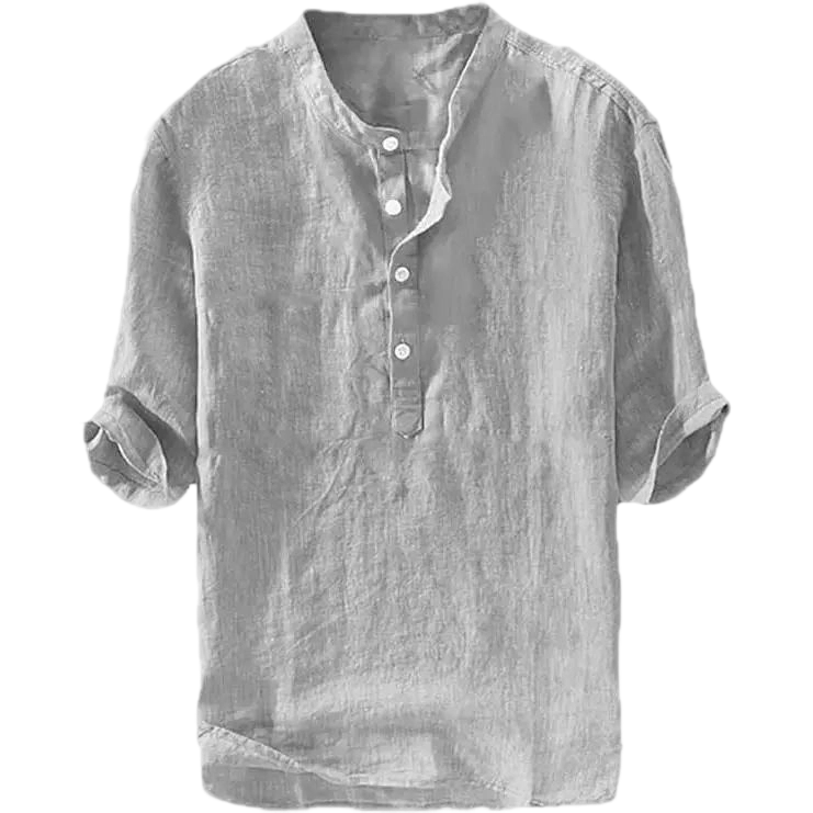 Mens 70% Cotton 30% Linen Shirts Casual Cotton 3/4 Sleeve Regular-Fit Henley T-Shirt Summer Lightweight Beach Yoga Tops