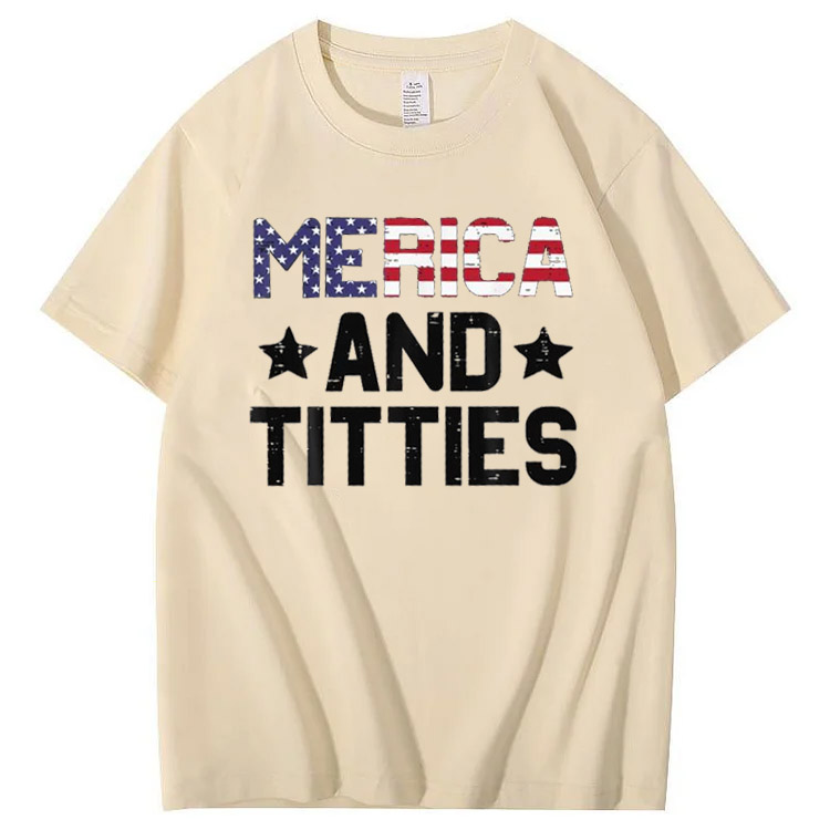 Merica And Titles Pattern Print 100%Cotton T-Shirt