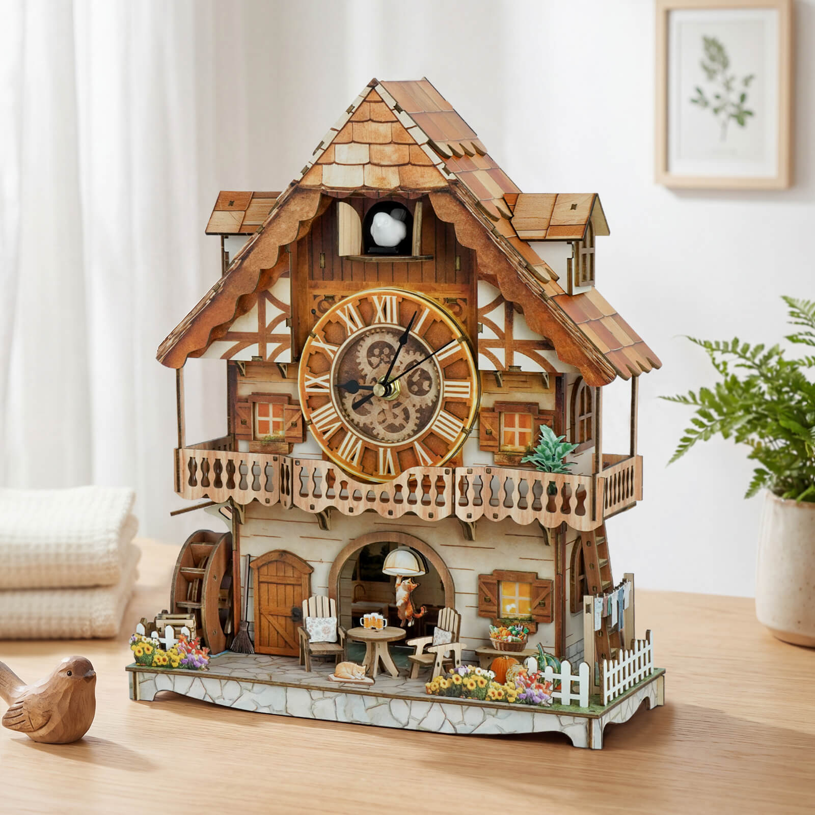 Cuckoo Calling German Cottage DIY Wood Clock, 3D Puzzle Kit