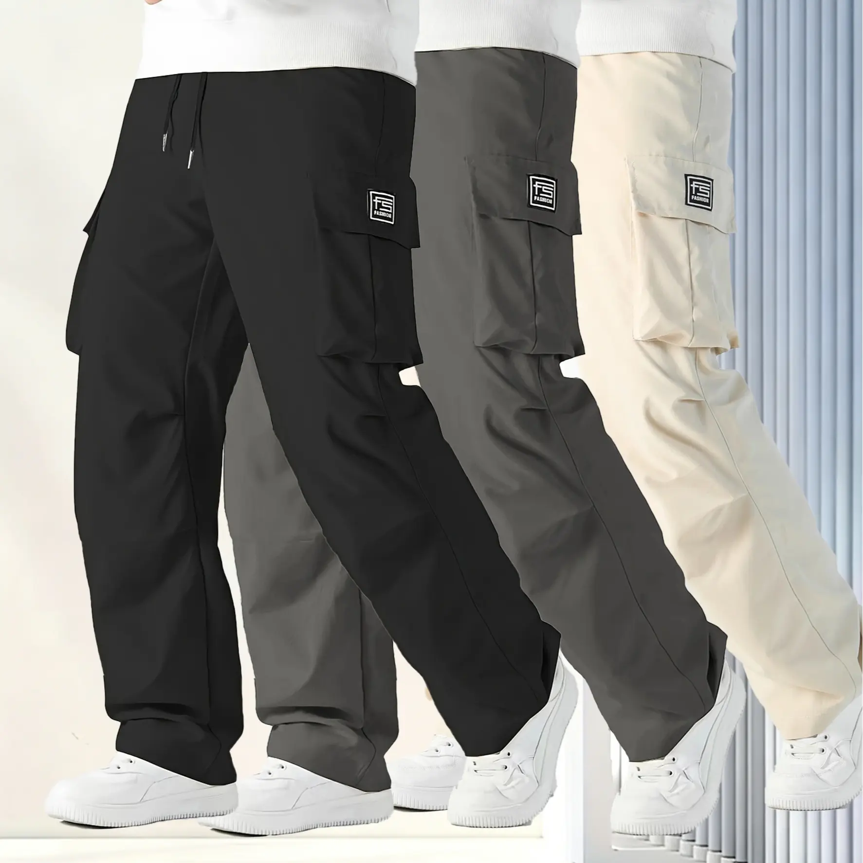 Men's Tactical Cargo Pants, Elastic Waistband & Multi-Pocket Design