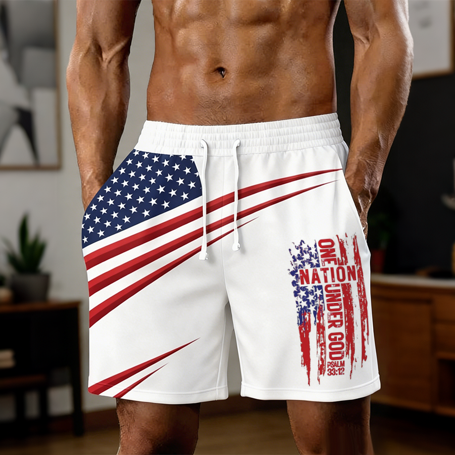 Men's One Nation Under God American Flag Print Shorts
