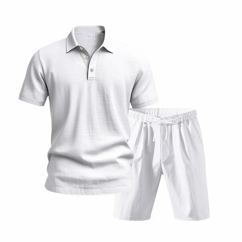 Men’s Linen Beach Two Piece Set, Casual Short Sleeve Button Down Shirt and Loose Long Pants Set