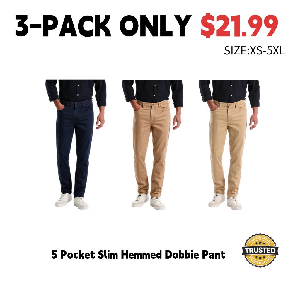 🔥 Limited-Time 7-Piece Set – 5-Pocket Slim-Fit Dobby Pants with Hemmed Cuffs
