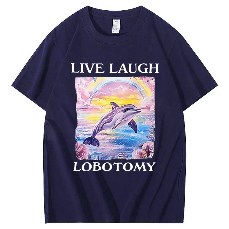 Live Laught  Lobotomy Pattern Print 100%Cotton T-Shirt