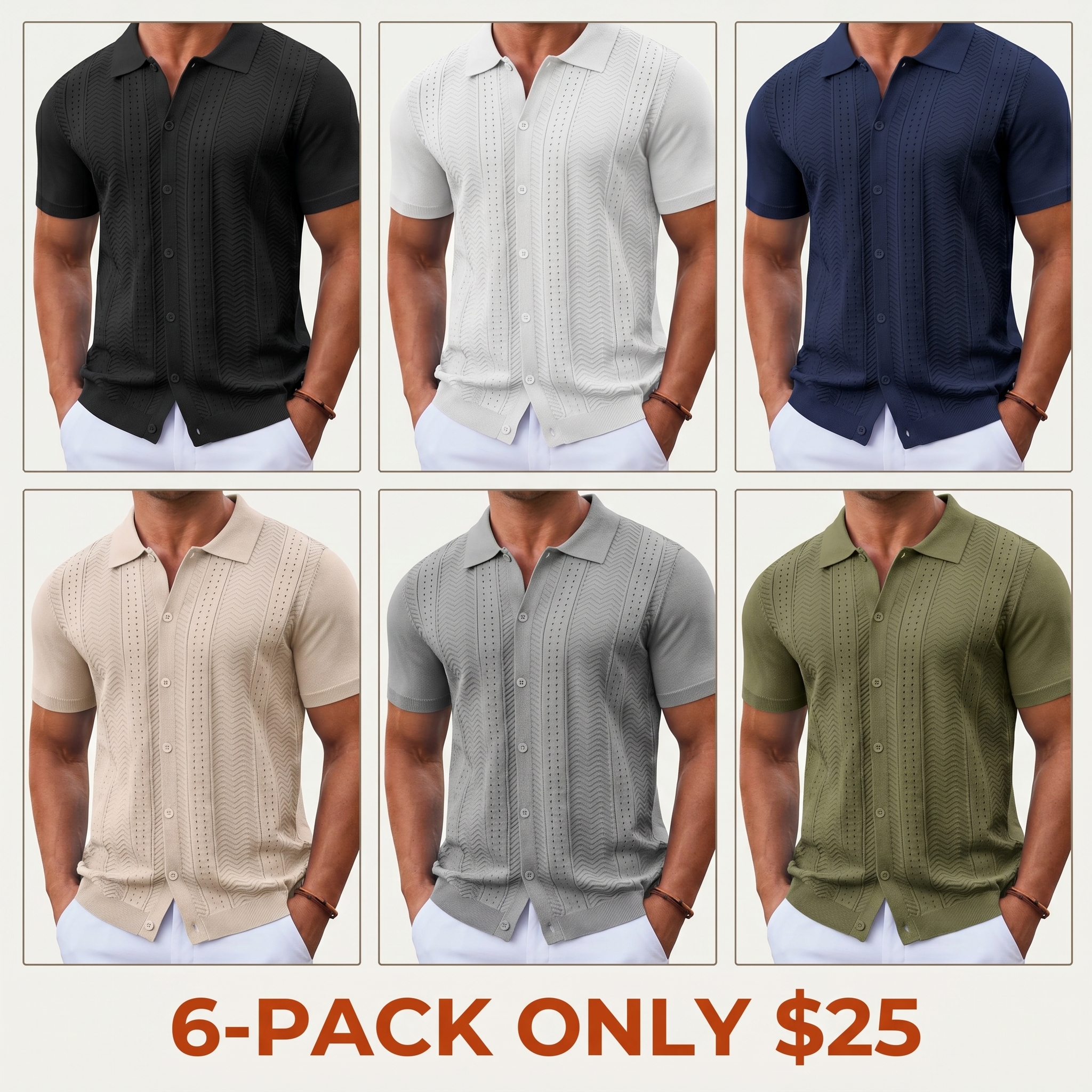 Men's Knitted Button-Down Shirt — Summer Short-Sleeve Casual Top, Vintage Beach Vacation Style Shirt