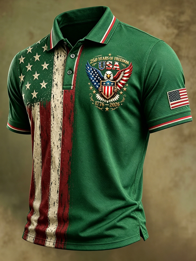 Men'S Casual Flag Printed Casual Lapel Shirt
