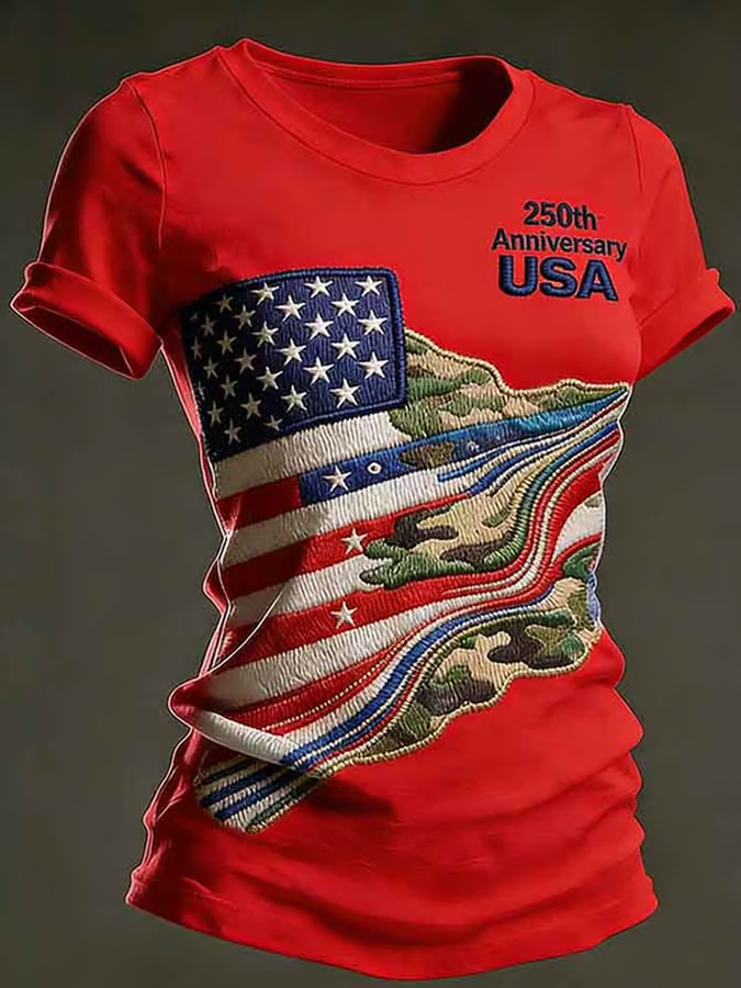 Women'S 250Th Anniversary Independence Day Commemorative Printed Casual Round Neck T-Shirt