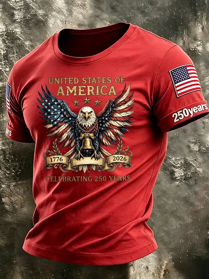 Men's America Flag 250th Anniversary Print Round Neck T-shirt
