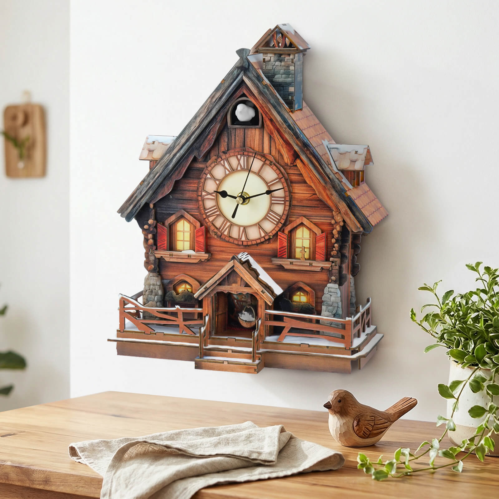 Cuckoo Chiming Swiss Chalet DIY Wood Clock, 3D Puzzle Kit