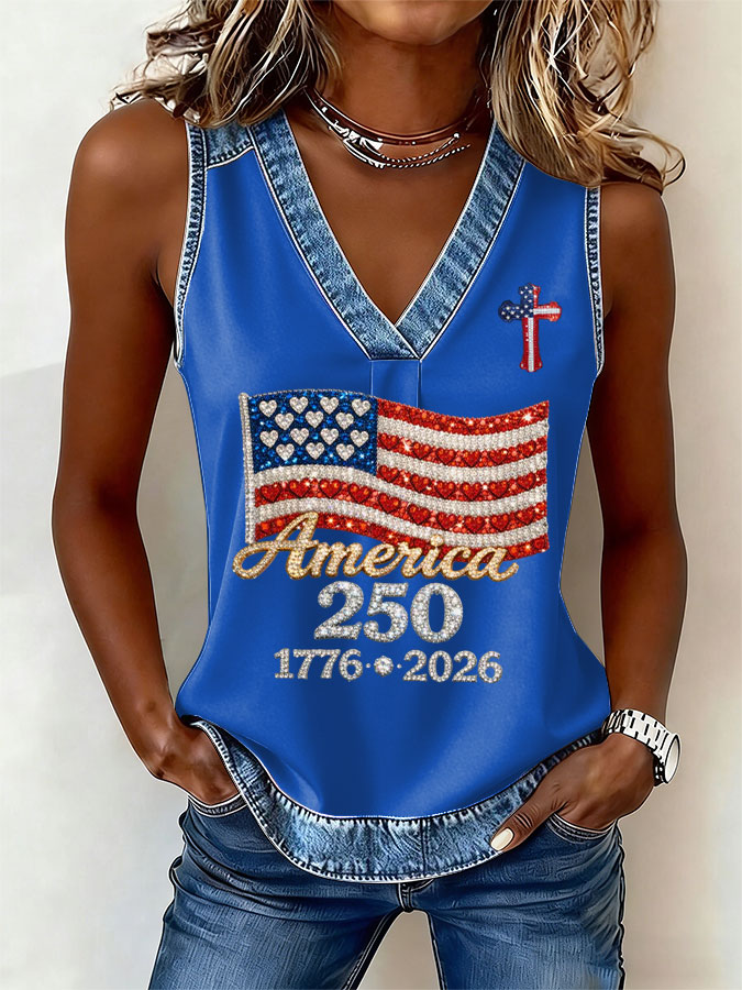 Women's America Flag Print Sleeveless Top
