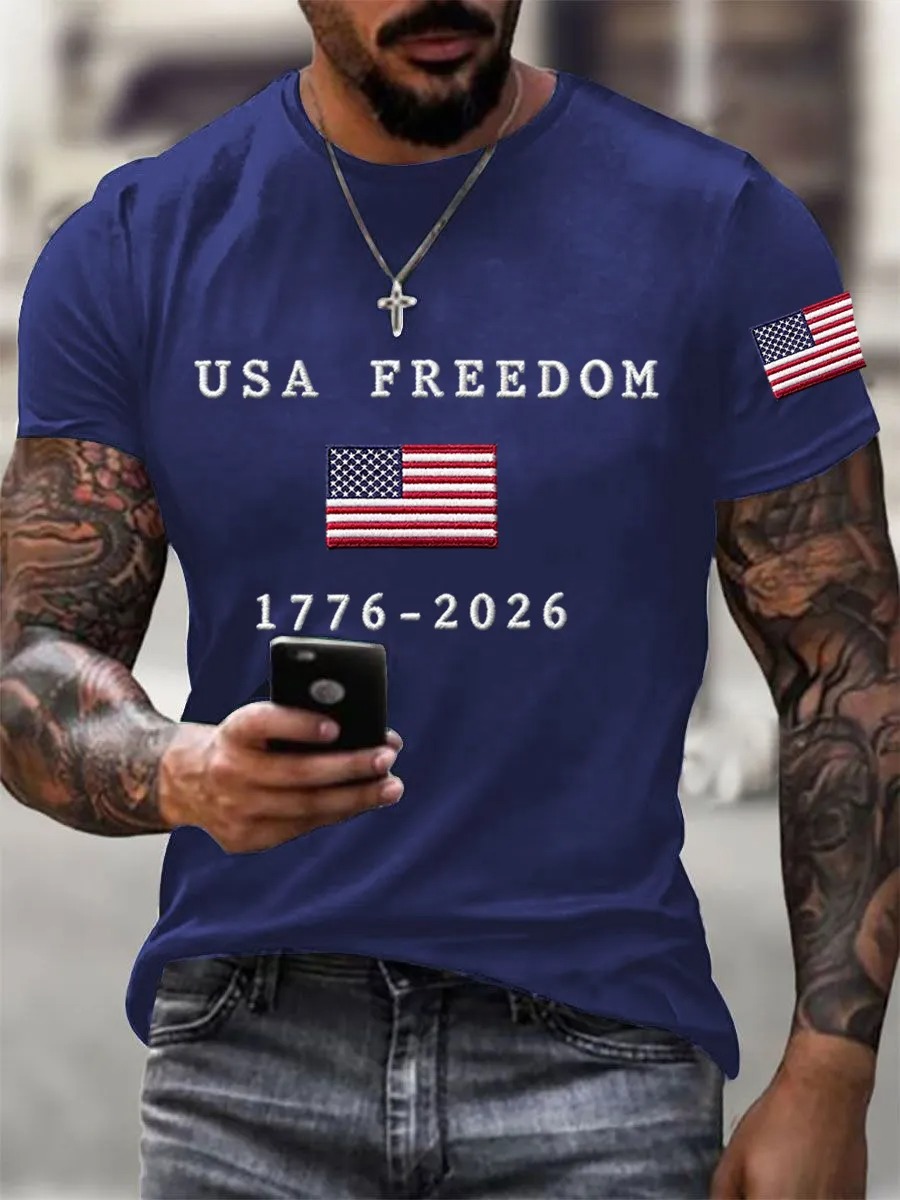Men's American Free American Flag Printed Casual Independence Day Patriotic T-shirt