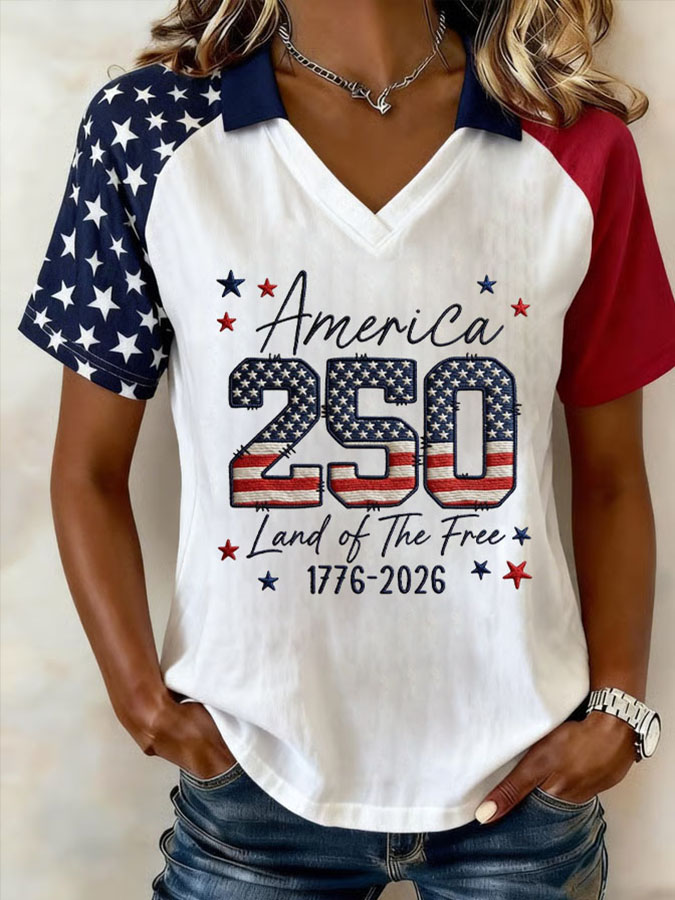 Women'S American Independence Day 250Th Anniversary Printed Short Sleeved T-Shirt