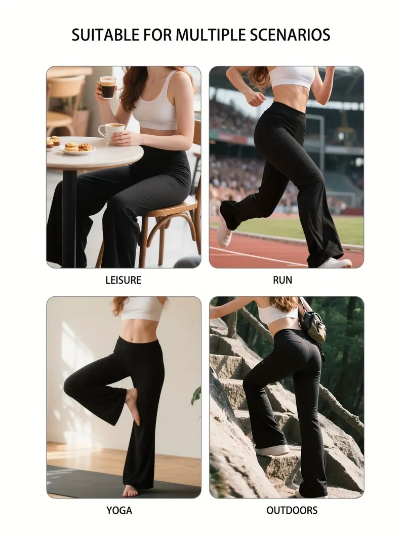 Women's High-Waisted Stretchy Wide-Leg Pants