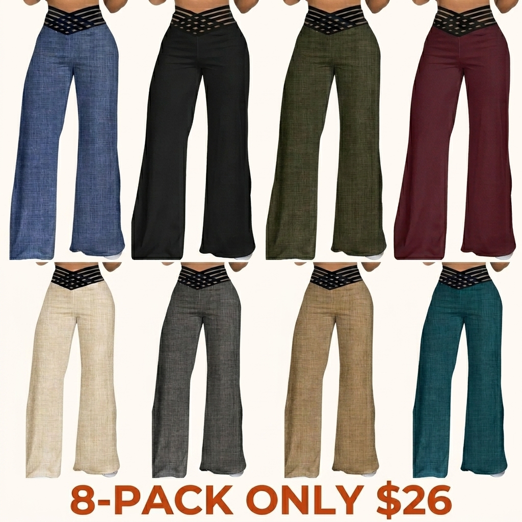 Women's Elastic Waist Flare Leg Pants Soild Ruched Long Yoga Trousers
