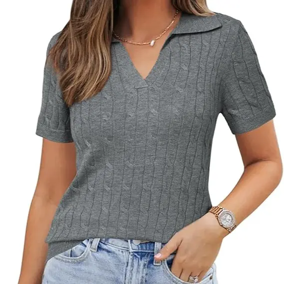Women's Wool-Blend Polo Shirt — Summer Knit Top: Soft, Short-Sleeve Business-Casual Style