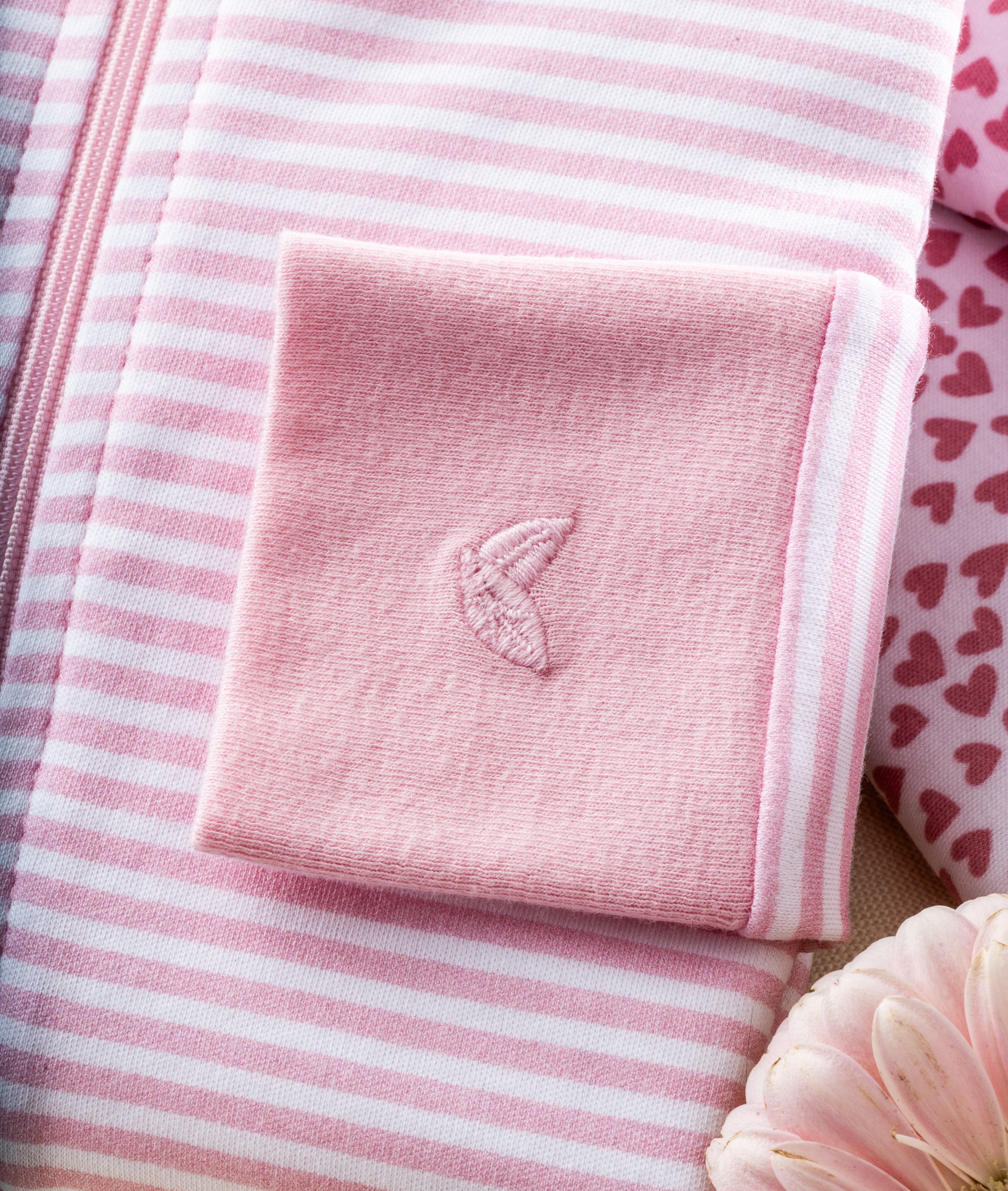 Baby's Pima Ruffle Collar Romper in Pink Stripe