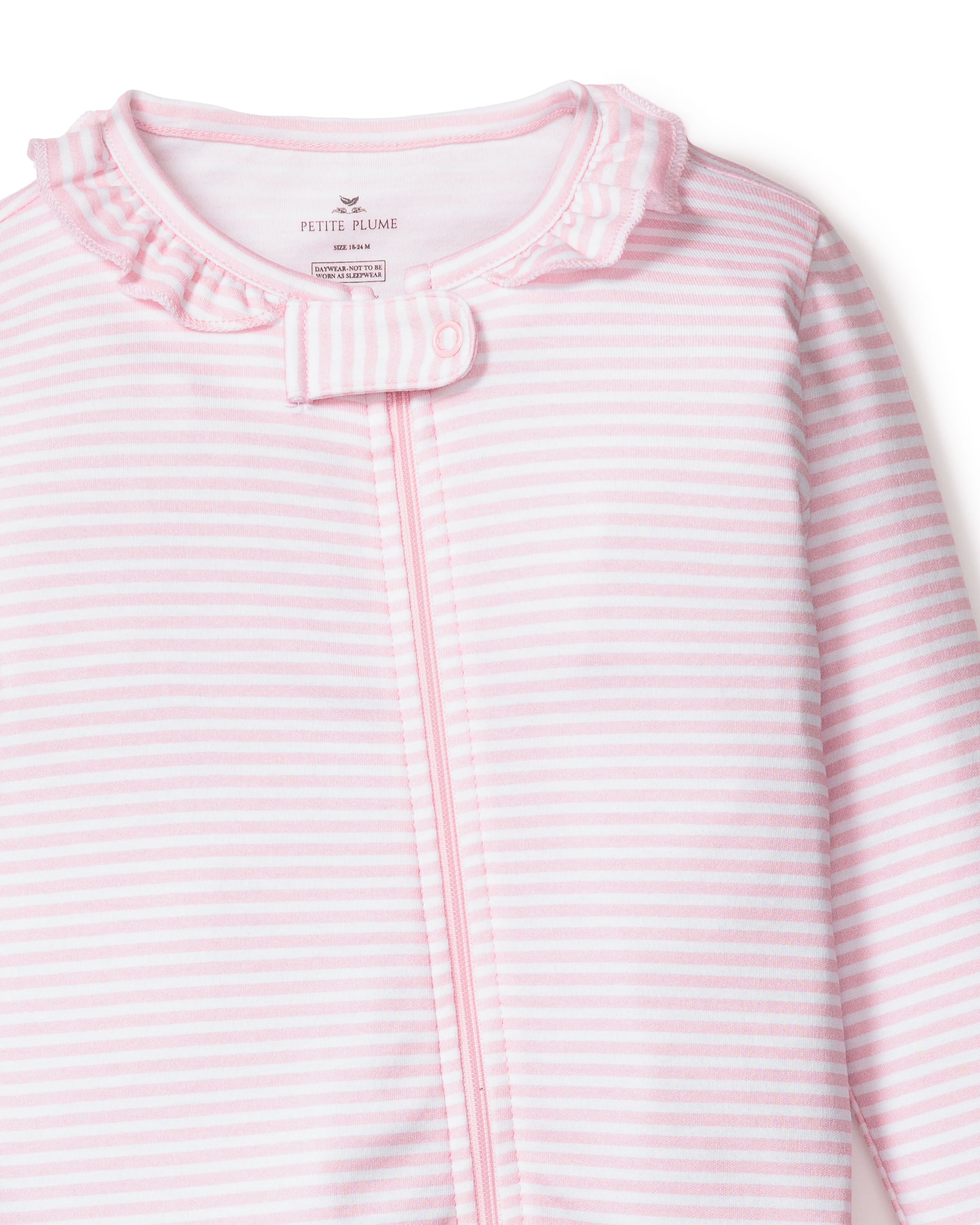 Baby's Pima Ruffle Collar Romper in Pink Stripe