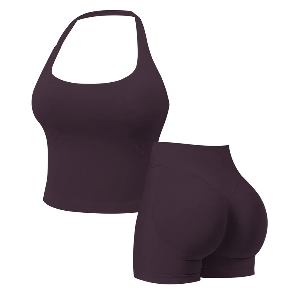 Two-Piece Women's Halter Top & High Waist Shorts Sports Set
